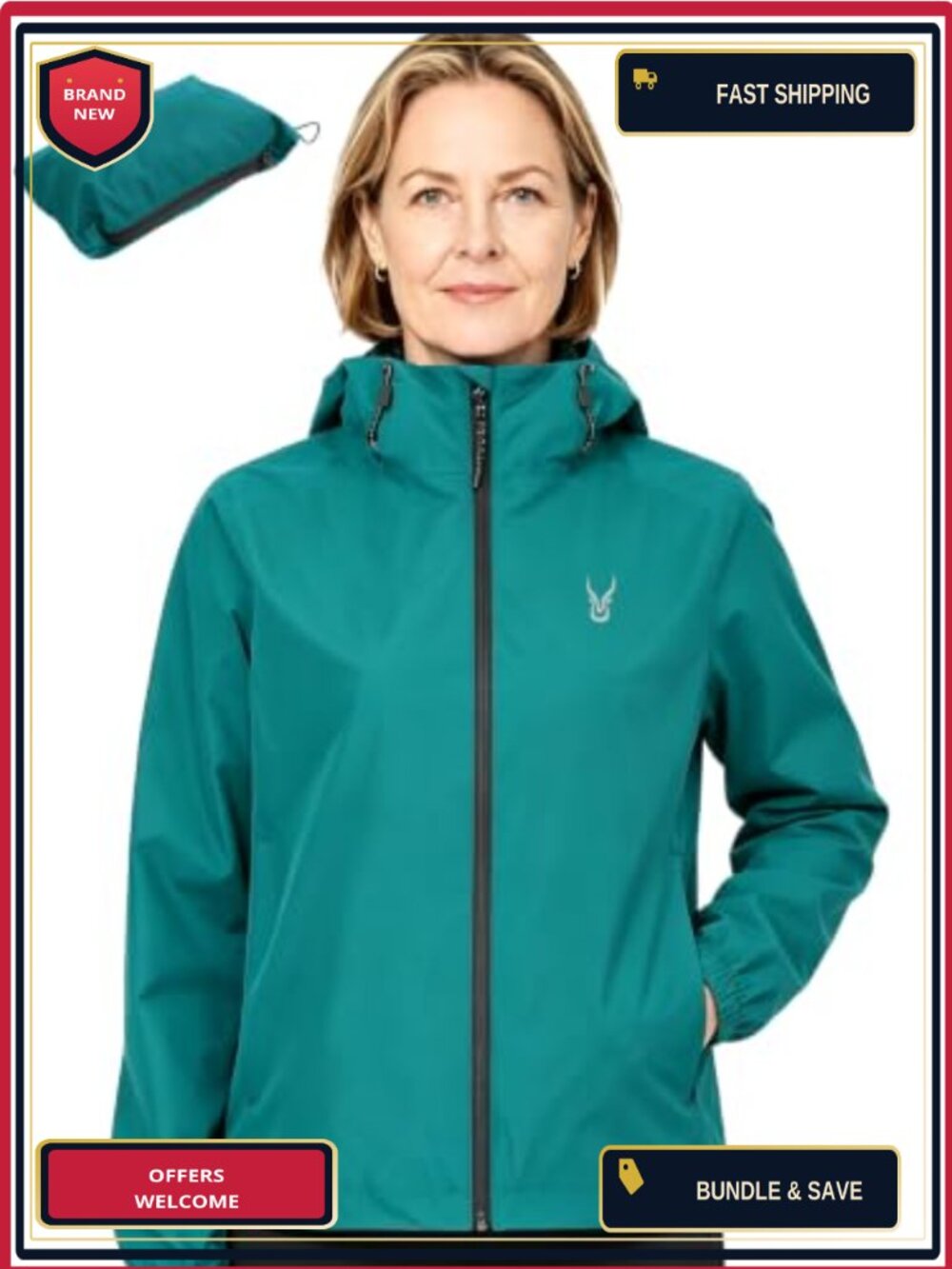 Women's Waterproof Rain Jacket Packable Lightweight Hooded Hiking Shell